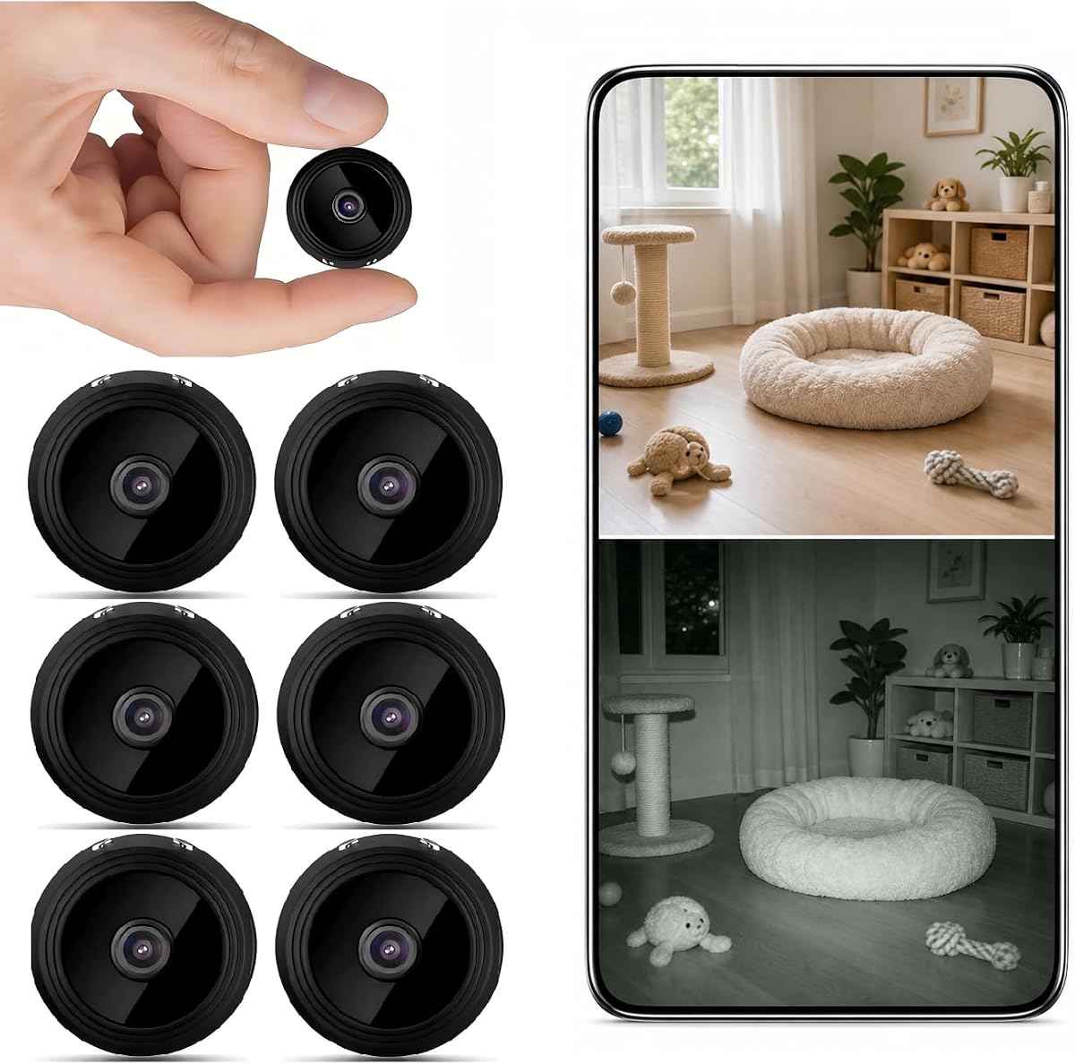 Mini cámara WiFi oculta de 6 piezas, cámara de seguridad para interiores y exteriores con visión nocturna y detección de movimiento, pequeña cámara de vigilancia portátil para oficina en casa X/Y