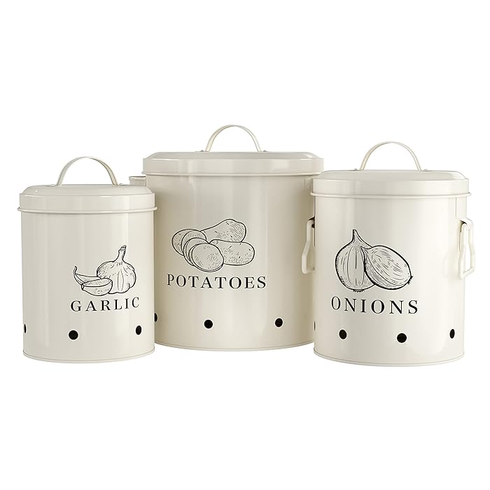 Buy Kook Potato, Onion & Garlic Kitchen Storage Canisters, Rustic Farmhouse Containers with