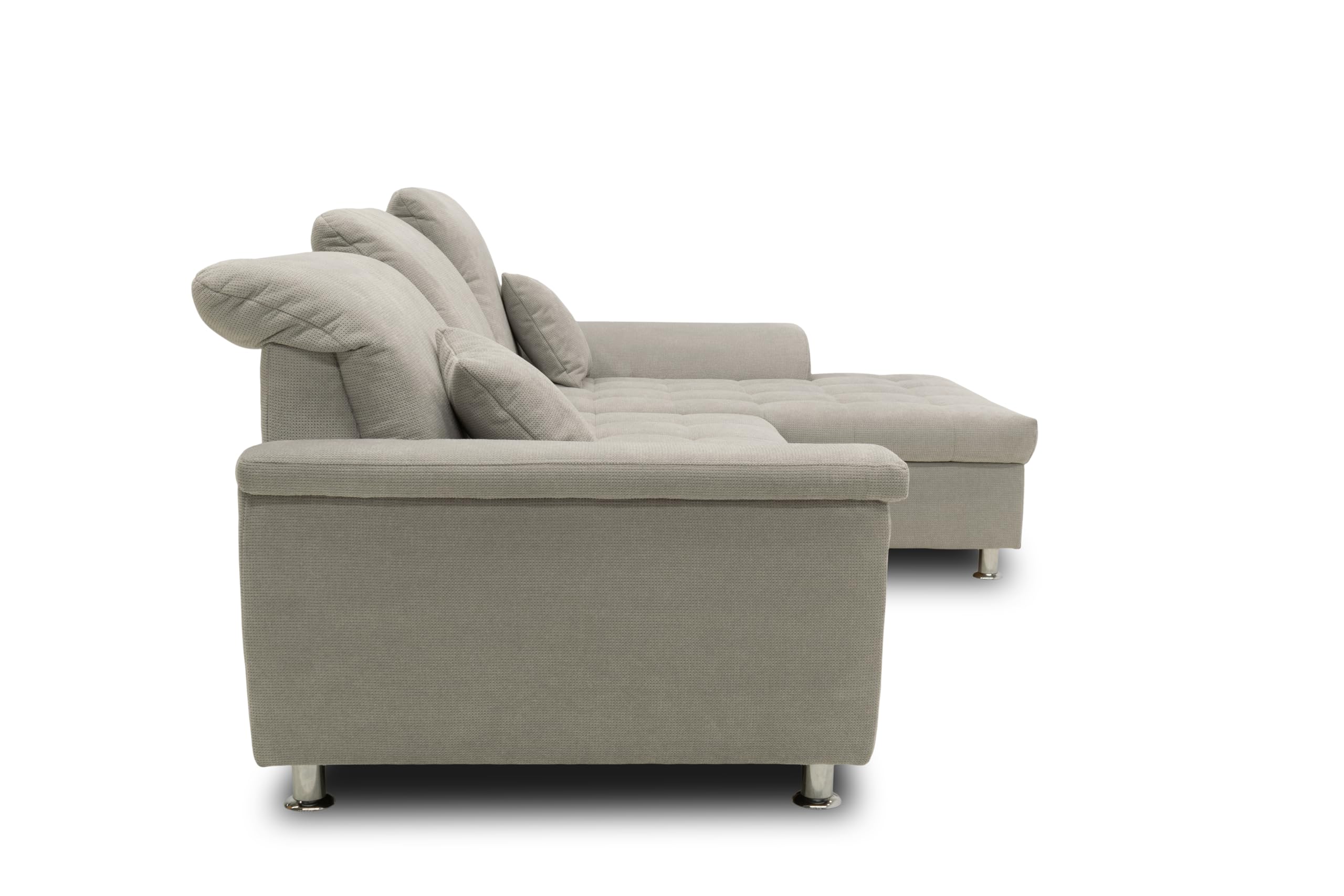 DOMO. collection Ecksofa Franzi, Couch in L-Form, Sofa, Eckcouch, Polsterecke Longchair links 279 x 162 x 81 cm (BxTxH), hellgrau