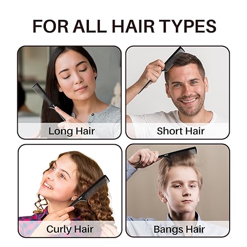 Miniatura 6 de RHOS Peines de cola de rata para separar, peine de dientes finos con púa, paquete de 2 peines de peinado para mujeres y hombres, negro, material ABS