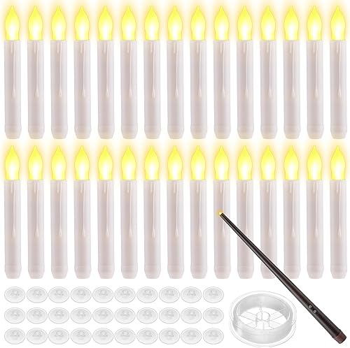 Retisee 30 juegos de velas flotantes LED de Halloween, funciona con pilas, velas falsas con varita remota, velas eléctricas de Halloween, velas