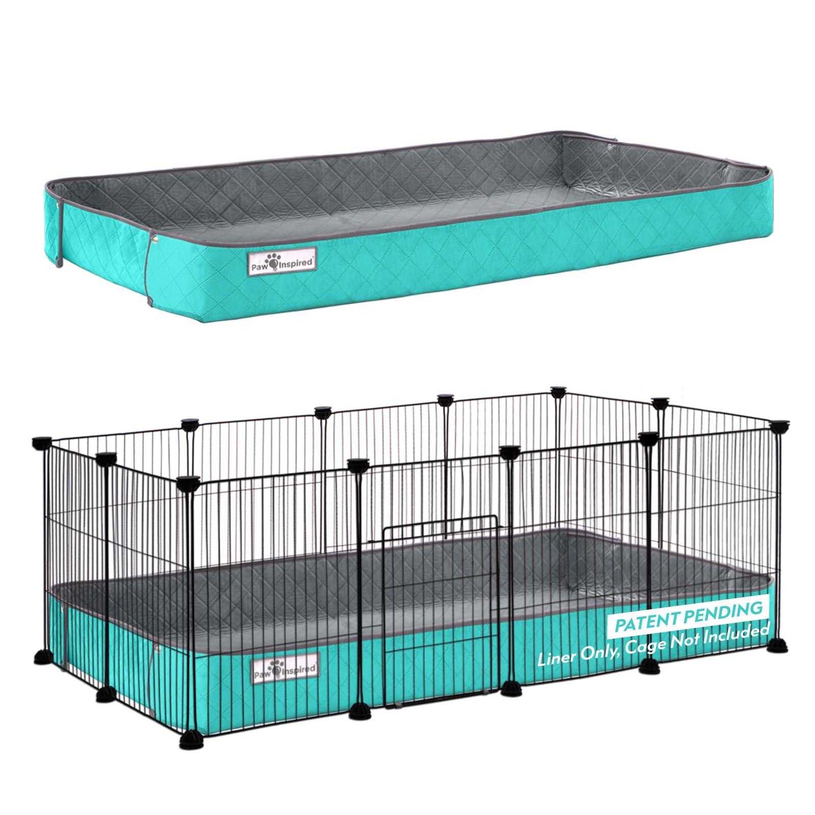 Paw Inspired Critter Box Washable Cage Liner, Reversible Fleece Bedding with Raised Sides for Guinea Pigs and Other Small Animals (2x4 (12" Grids),