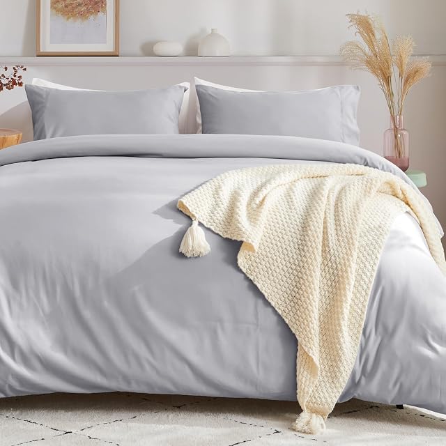 Sasttie Duvet Cover Full, 3-Piece Ultra Soft Double Brushed Bedding Sets for All Season Use, Includes 1 Duvet Cover 80x90 Inches, 2 Envelope Pillowcases 20x26 Inches, Light Grey