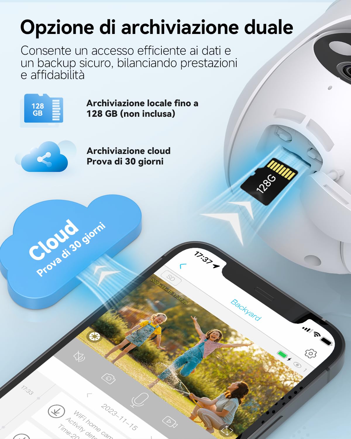 SEHMUA Telecamera Wi-Fi Esterno Senza Fili con Pannello Solare, 2K 360° PTZ | Videocamera Sorveglianza Esterno a Batteria, Visione Notturna A Colori, Rilevamento PIR, Audio Bidirezionale, IP66, 2 Pezzi