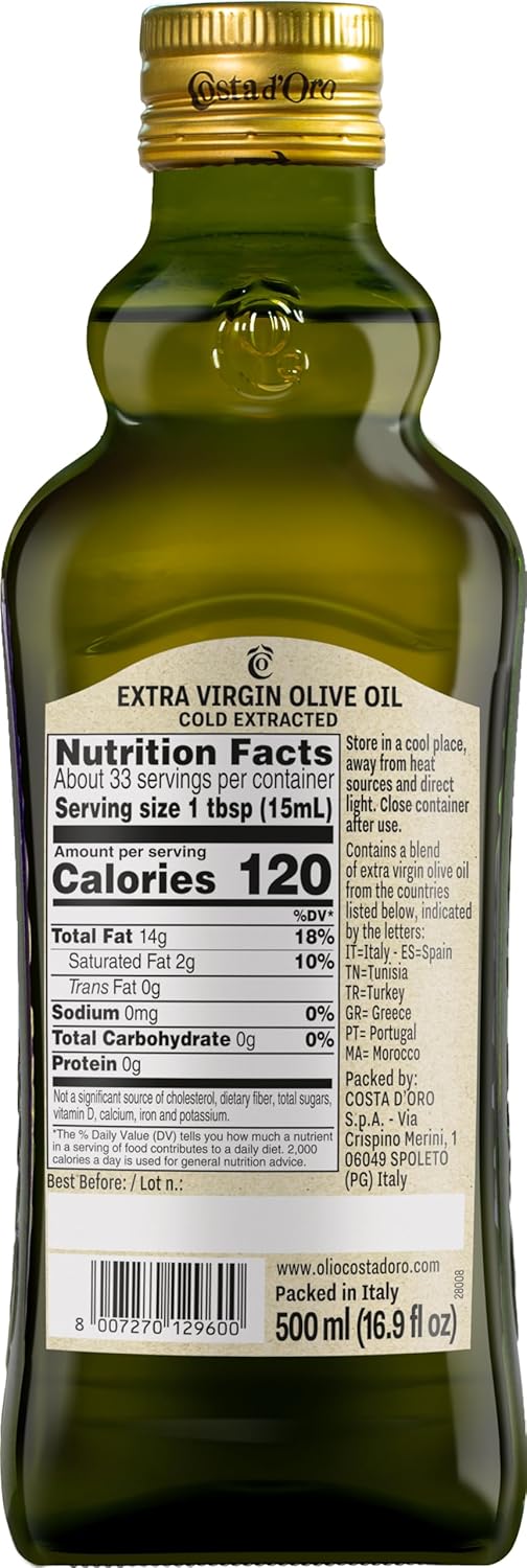 Costa D'Oro - L' EXTRA - Extra Virgin Olive Oil, Cold Extracted, Balanced Flavour Suitable for All Recipes and Salad Seasoning - 500 Ml. (16.9 fl OZ) - Image 2