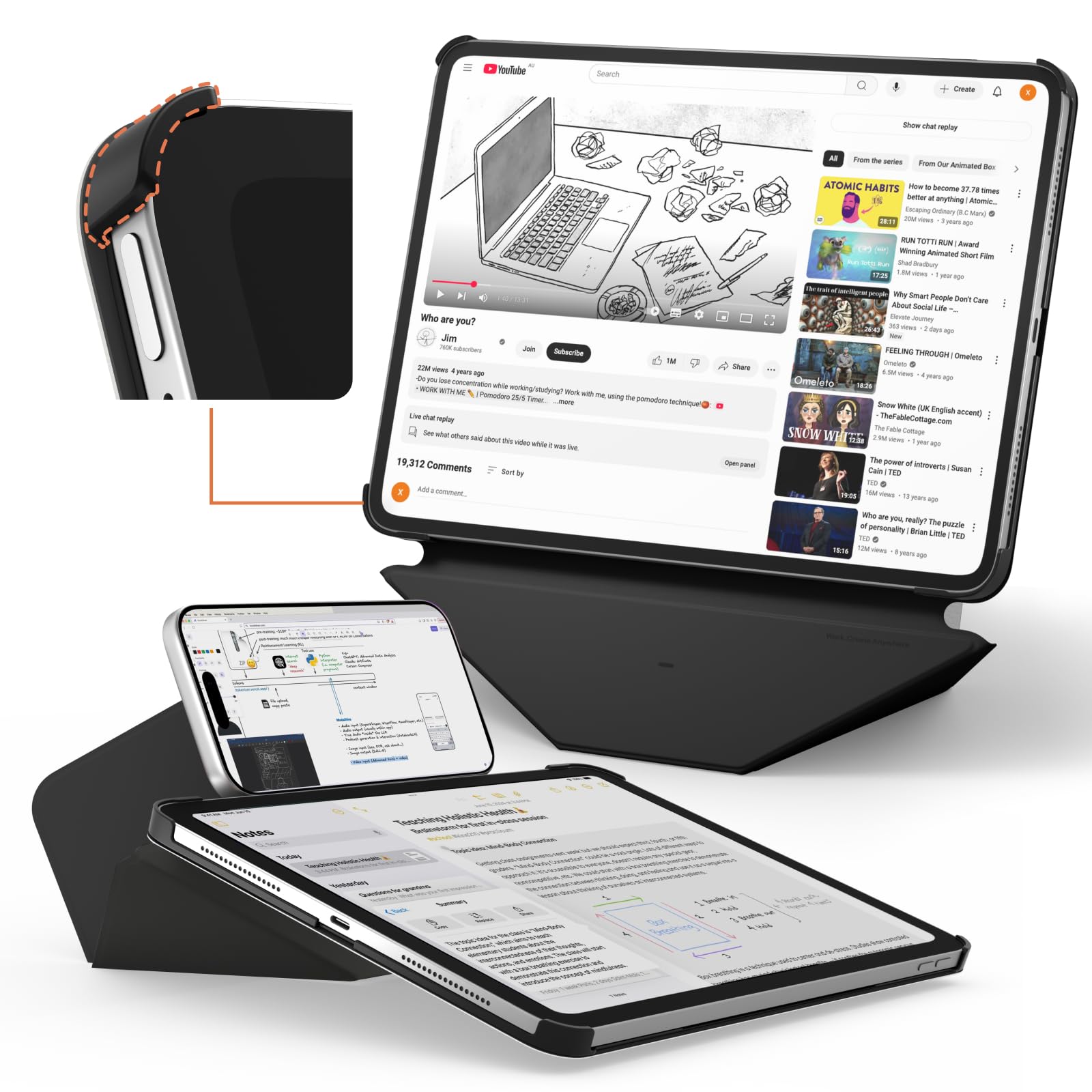 MOFT Dynamic Folio Case für iPad Pro 11" (M5 2025 / M4 2024)–[Verstärkter Eckenschutz] Stabiler, Schlanker Magnetständer mit 20+ Betrachtungswinkeln, Premium MOVAS-Leder, Misty Cove x Tiefschwarz
