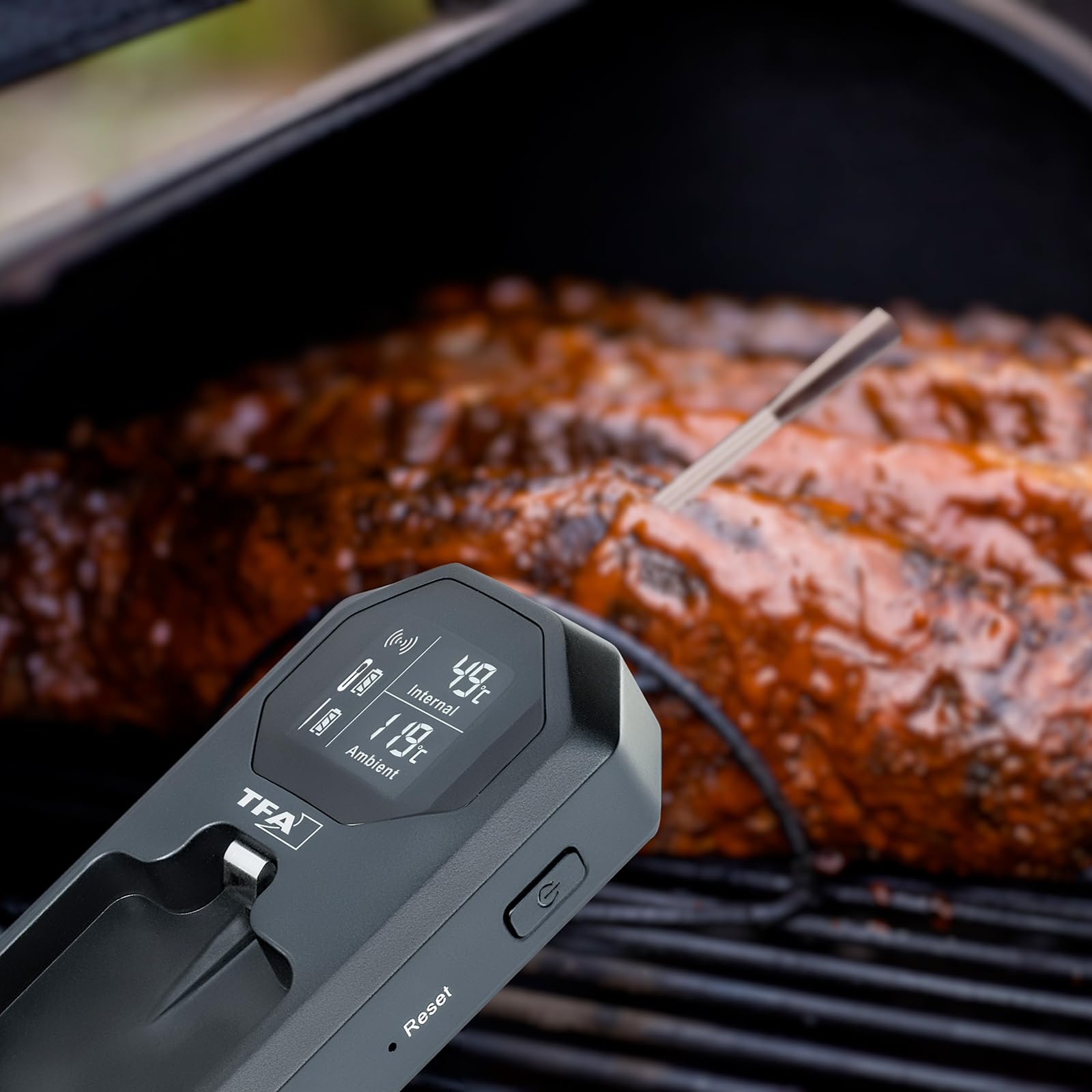 TFA Dostmann SMART BBQ 2 Termometro per carne senza fili 100m, 14.1517.01, termometro per barbecue, per arrosti, per pizza, affumicatore, forno legna, friggitrice ad aria, fino a 300 °C, nero