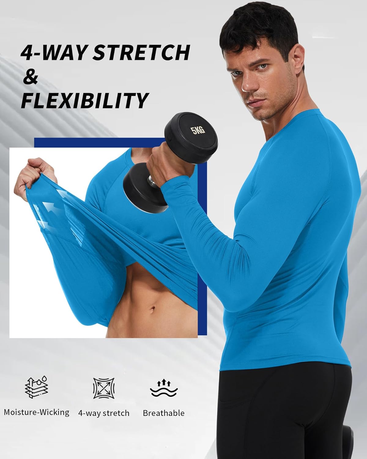 2 Pack Men's Compression Shirts Long Sleeve Quick Dry Workout Athletic Base Layer T-Shirts Sports Undershirt - Image 5
