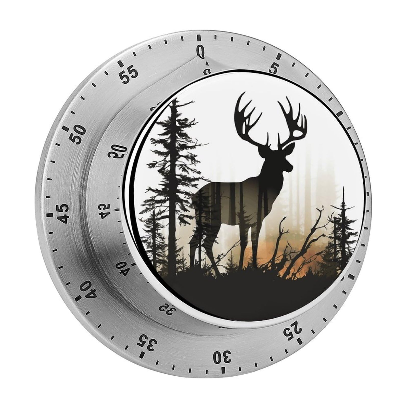Deer Silhouette Timers Kitchen Chef Cooking Timers Portable Countdown Alarm Loud Countdown Clock Waterproof Stainless Steel Timer Compact 60-Minute Mechanical Timer Daily Use