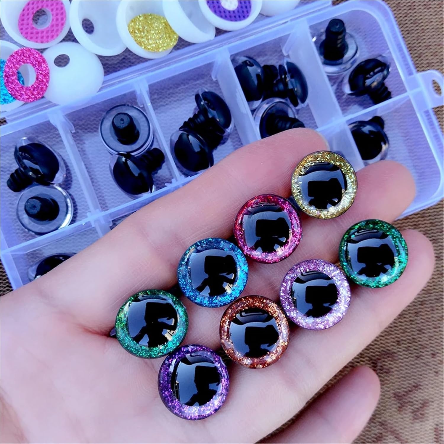 30pcs Clear 3D Glitter Safety Eyes for Crochet Dolls & Puppets - Mixed 9-16mm