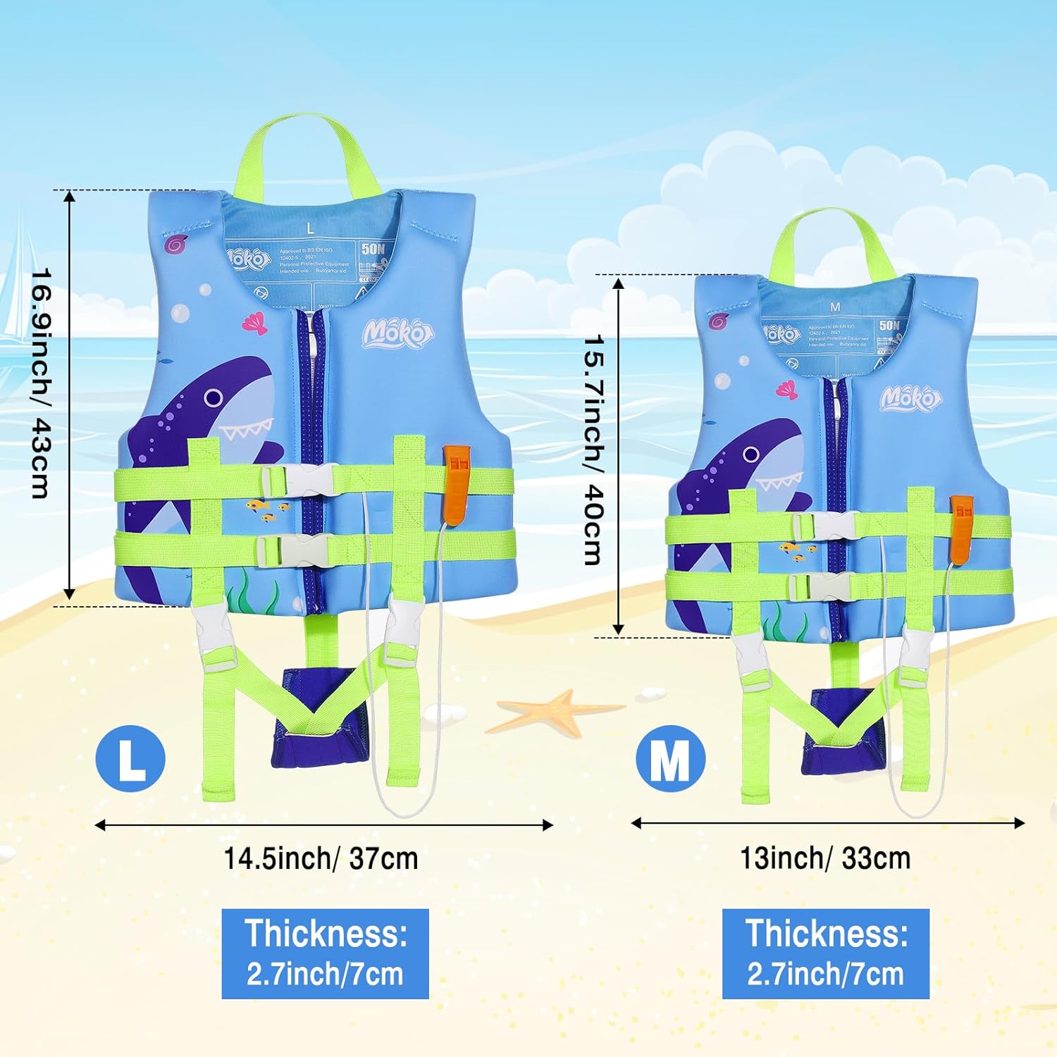 MoKo Swimming Vest for Kids 20-30-50-77 lbs, Children Swim Vests Water Activity Equipment Cute Pattern Watersports Swimming Device for Toddlers Boys Girls