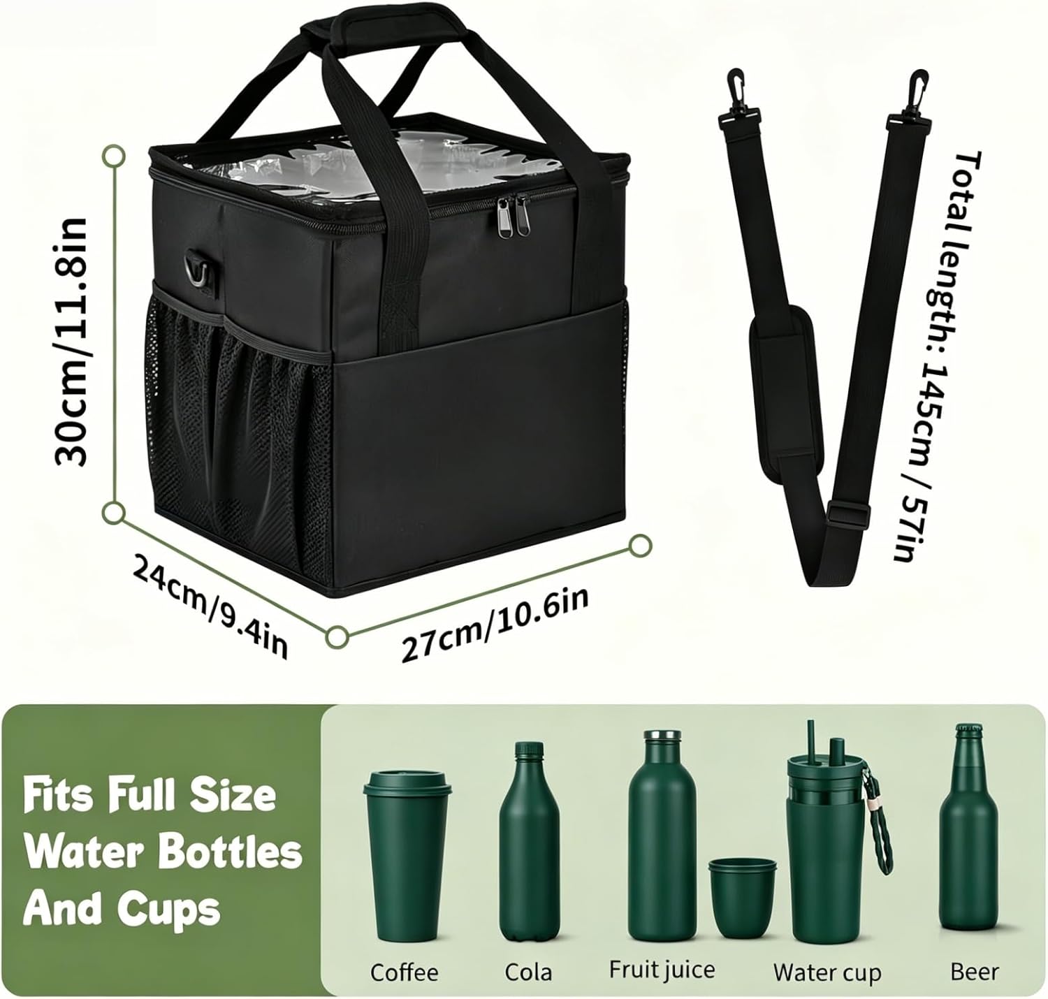4 Compartment Drink Carrier, 11"*9"*12"Portable Tote Bag Drink Holder with Delivery Shoulder Strap & Adjustable Dividers, Water Bottle Bag for Coffee Cup, Outdoors, Travel
