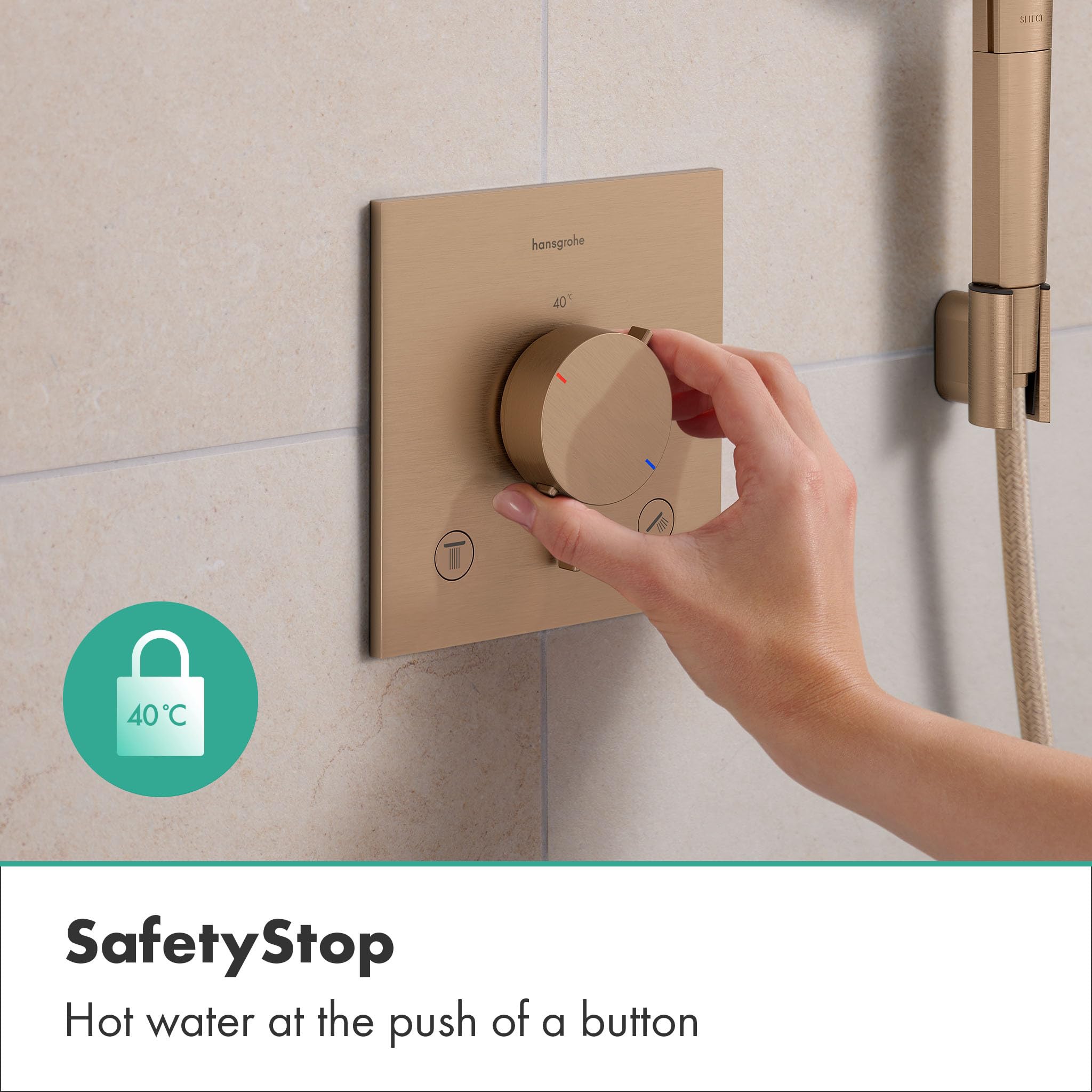 hansgrohe Ecostat Comfort E - termostat prysznicowy podtynkowy, armatura prysznicowa z blokadą bezpieczeństwa (SafetyStop) w temperaturze 40°C, termostat do prysznica, bateria mieszająca dla 2