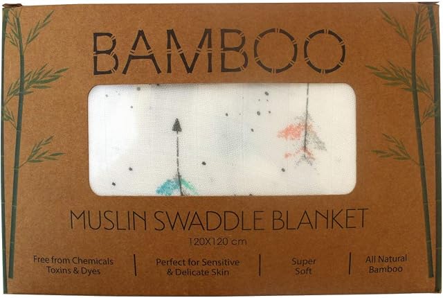 XL Unisex Premium Bamboo Baby Muslin Swaddle Blanket/Wrap - 120x120cm (47x47in) - 70% Bamboo / 30% Cotton : Lightweight, Breathable & Super Soft : Suitable for Newborn Baby Boys or Girls (Arrows)