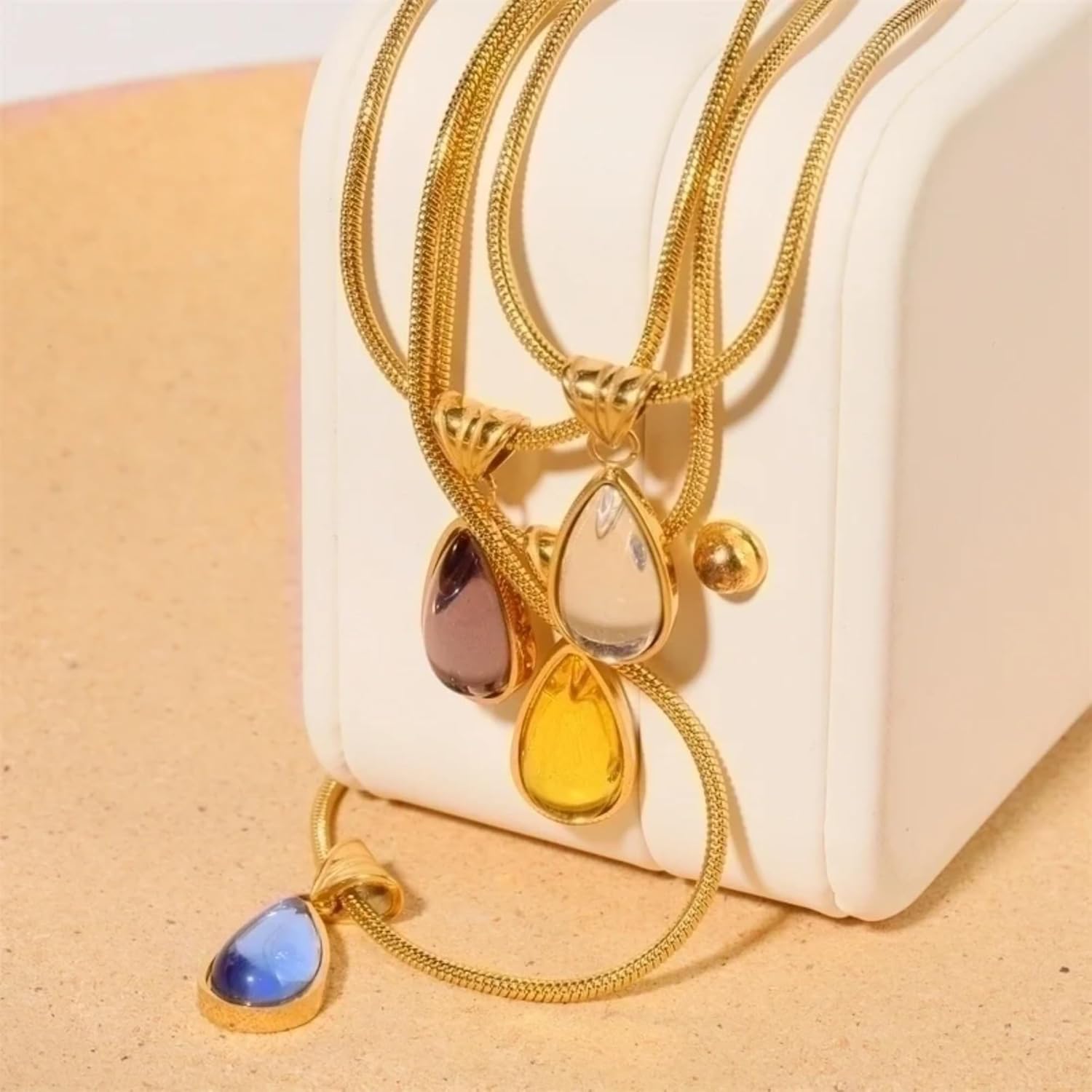 Birthstone Necklace for Women Stainless Steel Gold Plated Elegant Minimalist Plating Inlay Water Droplet Pendant Necklace Anniversary Birthday Gifts for Women Mom Wife Girlfriend Her - Image 5