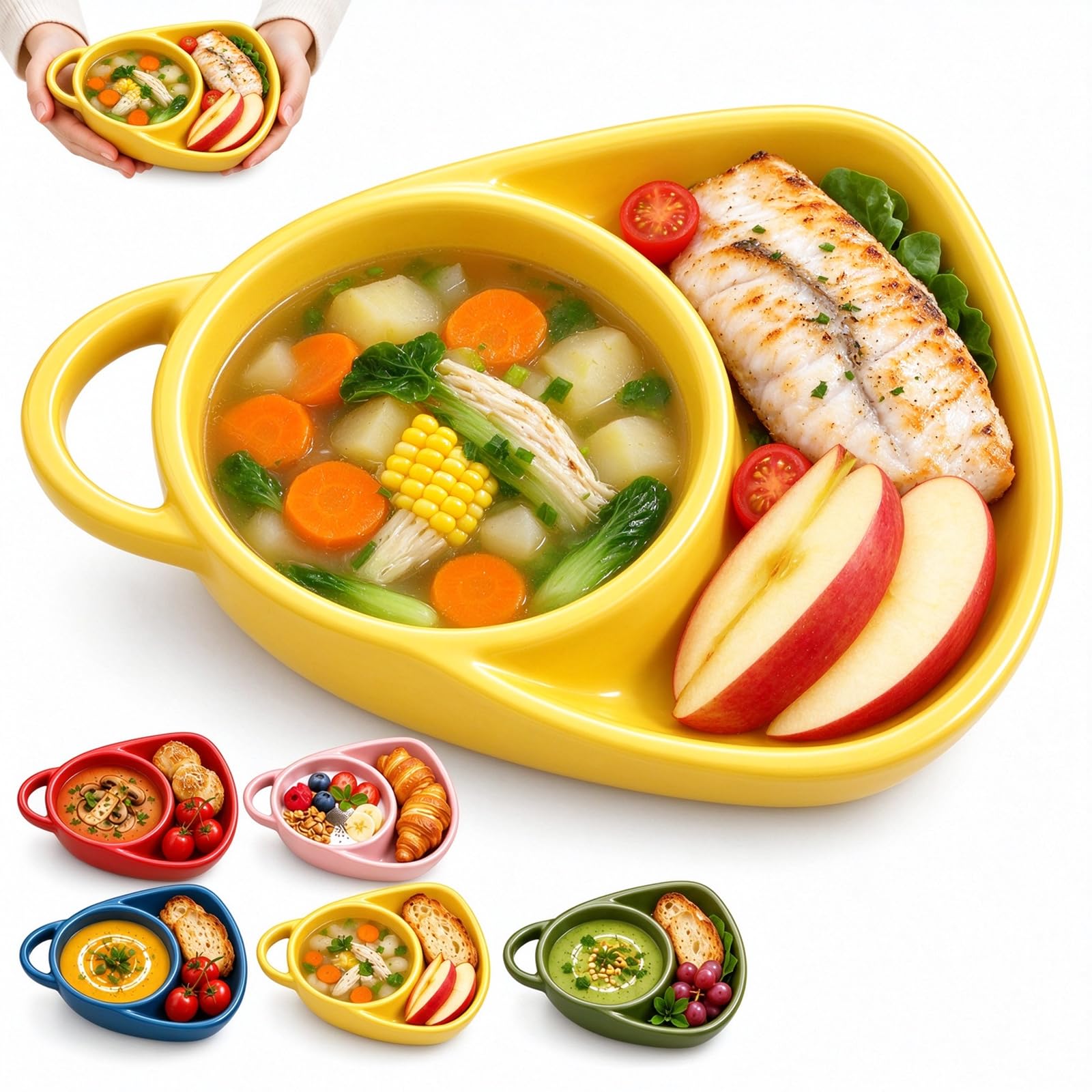 Soup and Sandwich Bowl with Single Handle, soup and sandwich plate，Yellow