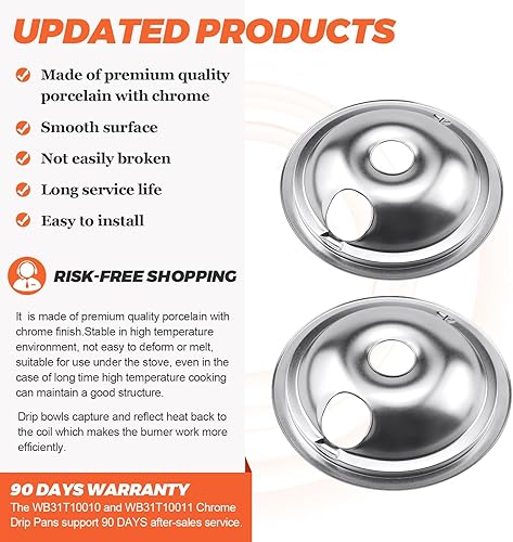 Miniatura 4 de Beaquicy WB31T10010 y WB31T10011 - Sartenes cromadas para goteo de repuesto para GE y Ken-more