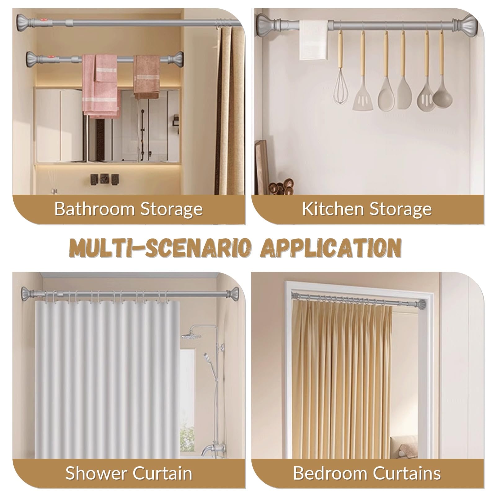 Duschvorhangstange Ohne Bohren 25mm Durchmesser Teleskopstange Camping Klemmstange Balkon Tragfähigkeit 25kg Garderobenstange Internes Schloss Raumteiler Für Fenster Badezimmer Umkleideräume Bäder