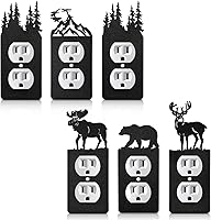 Vista 7 de Lothee 6 piezas de placas metálicas para interruptor de luz con diseño de oso, alce, árbol, montaña, alce, bosque, placa de tomacorriente