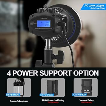 Wellmaking 80W Portable LED Light Continuous Light COB Spotlight Video Light CRI 97+ Dimmable Lightweight Noiseless Fresnel Lens AC/DC Power Supply Bowens Mount Portable Light for Photography