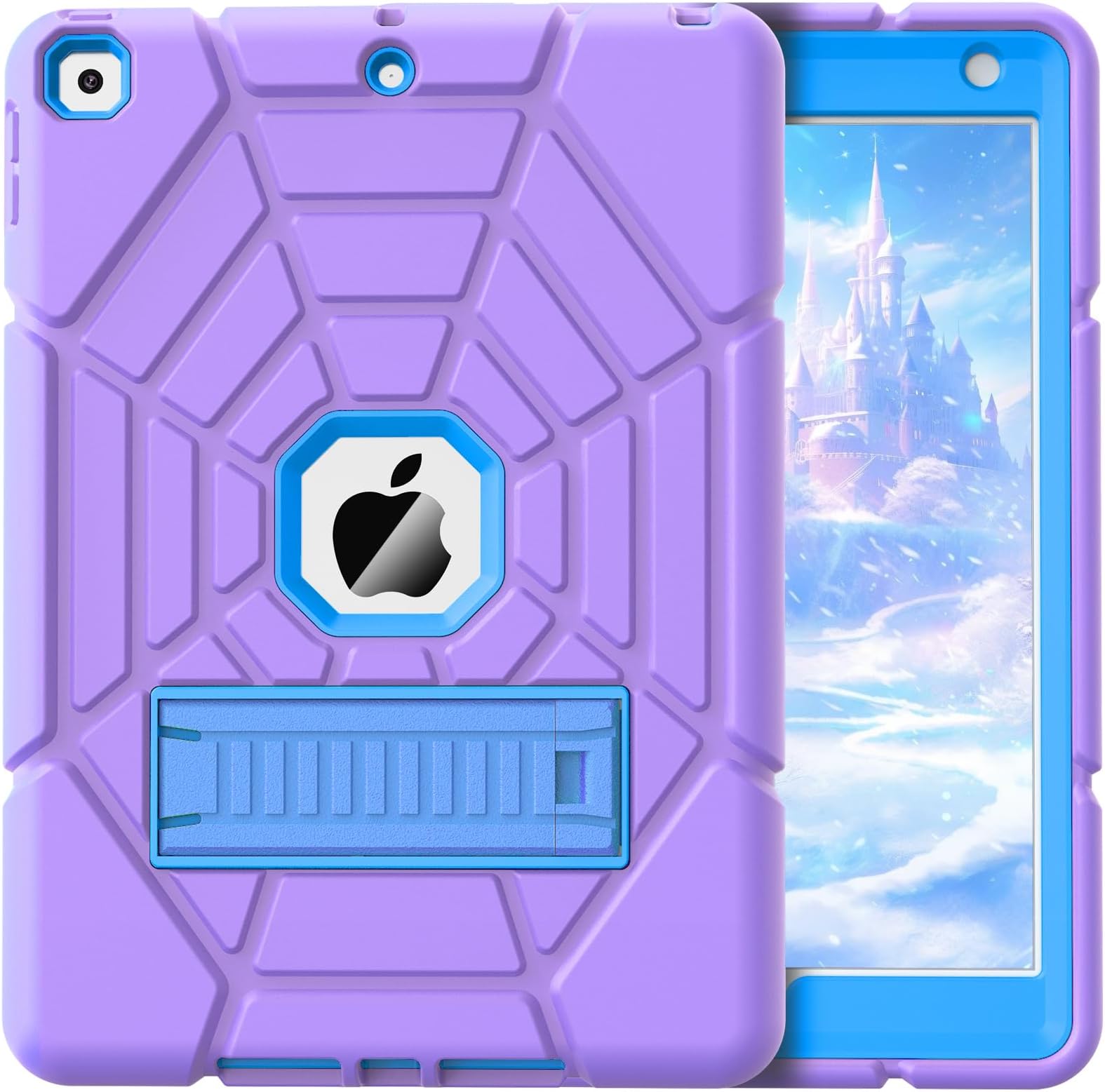 Grifobes for iPad 9th Generation Case, for iPad 8th/7th Generation Case 2021/2020/2019, Heavy Duty Rugged Protective 10.2" Cover with Stand for iPad 9 8 7 Gen 10.2 inch Kid Girls (Purple+Blue)