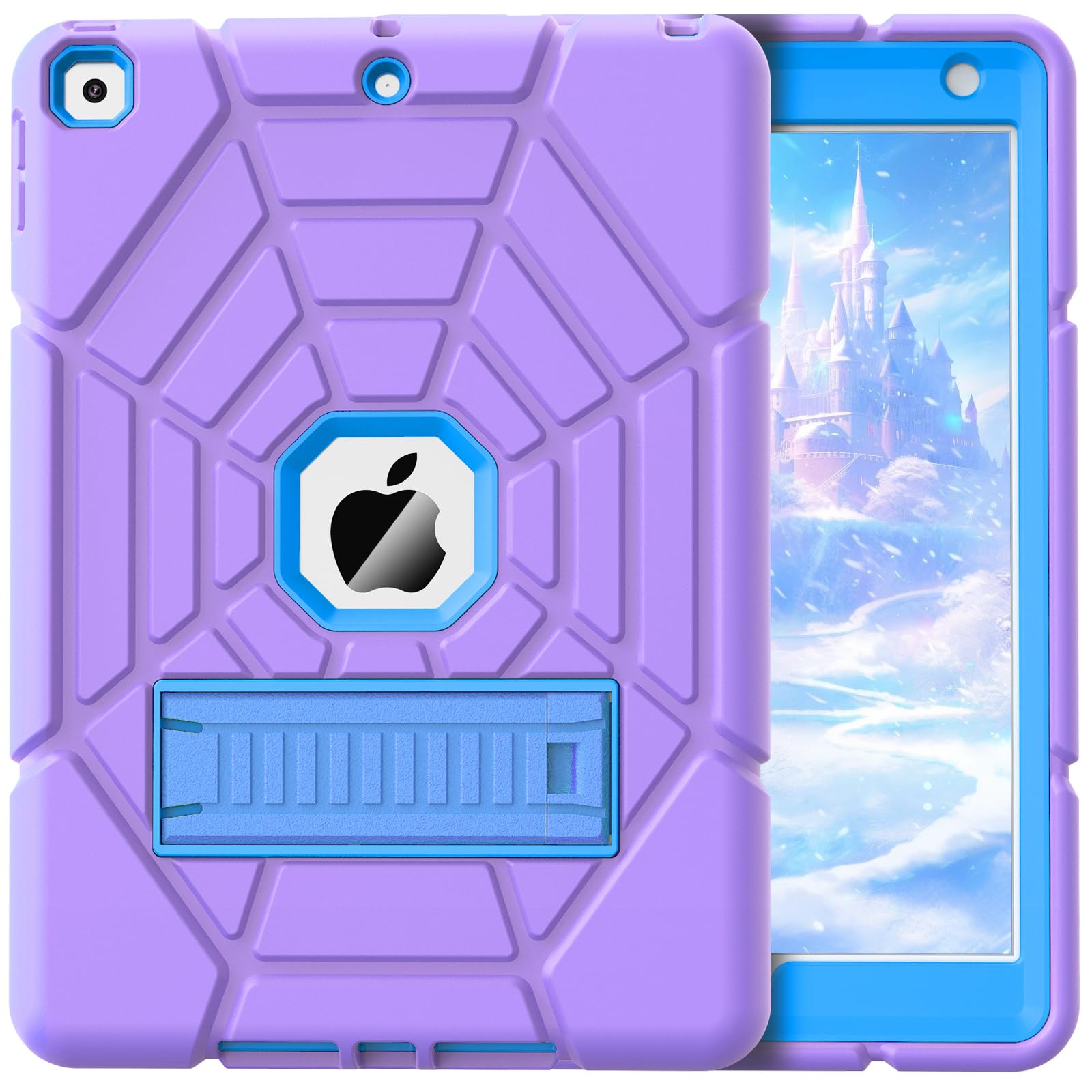 Grifobes Kids Case for iPad 9th Generation Case, iPad 8th/7th Generation Case 2021/2020/2019, Heavy Duty Shockproof Rugged Protective 10.2" Cover for iPad 9 8 7 Gen for Kids Girls (Purple+Blue)