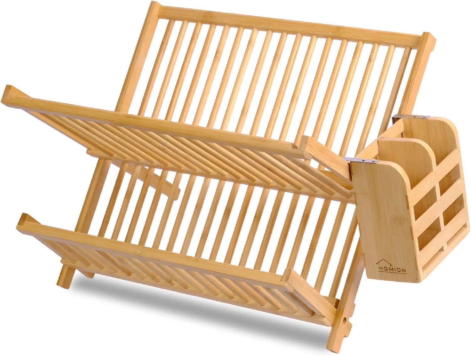 Foldable Wooden Dish Drainer Drying Rack Plate Holder Cutlery Pocket Organiser X-Shaped Design Compact Lightweight Space Saving Countertop Tidy Kitchen