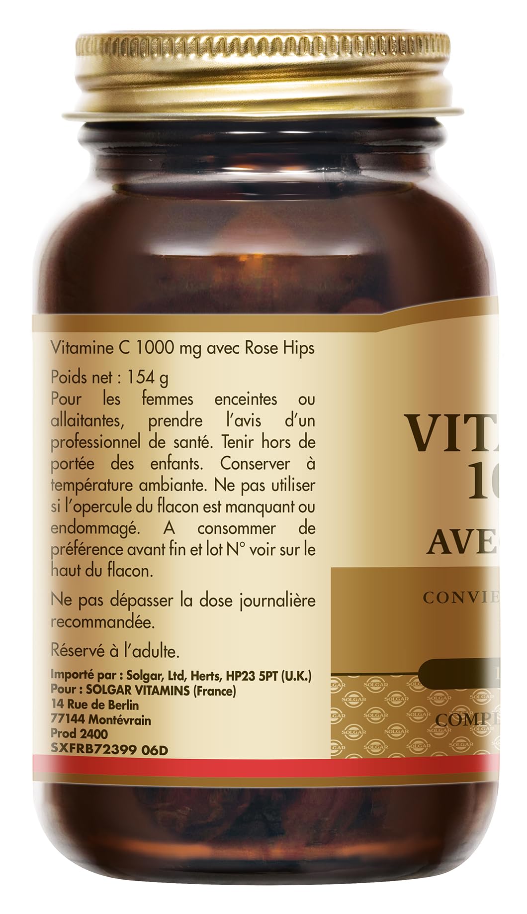 Solgar Vitamine C 1000 mg avec Rose Hips - Défenses naturelles - Système immunitaire - Vitalité et énergie - Immunité - Complément Alimentaire - Flacon de 100 comprimés
