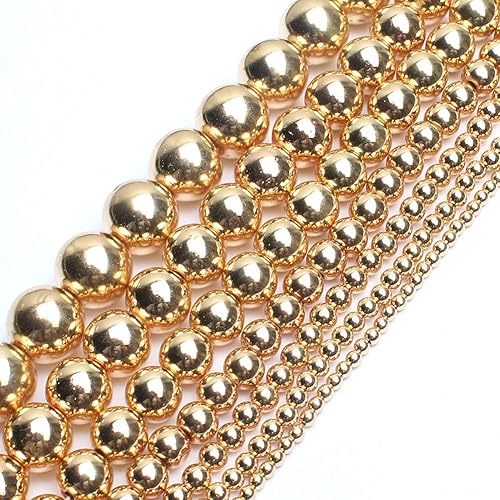 Miniatura 3 de Song Xi - Cuentas redondas de hematita para hacer joyas, 564, 18, 532, 1564, 516, 2564 pulgadas, cuentas de 15 pulgadas, hematita, Hematita de oro