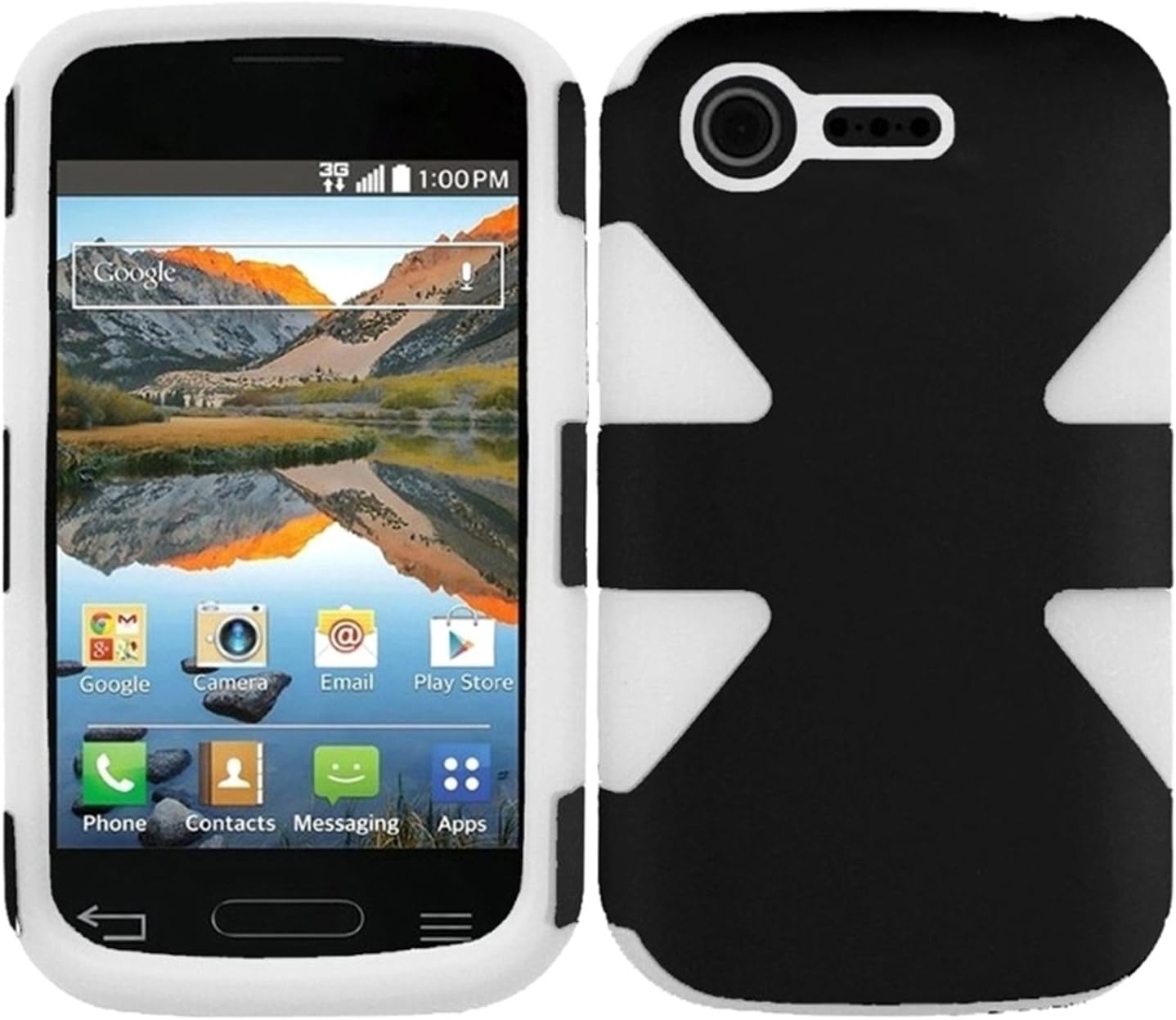 HR Wireless Dynamic Slim Hybrid Case for LG Optimus Zone 2 L34C Fuel - Retail Packaging - Black/White
