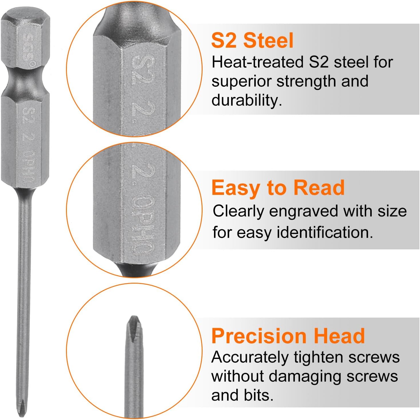 5pcs #0 Phillips Screwdriver Bit PH0 1/4" Hex Shank 2.56" (65mm) Long Magnetic S2 Steel Industrial Grade Screw Driver Bit Cross Head Electric Drill Bits 0.079" (2mm) Rod