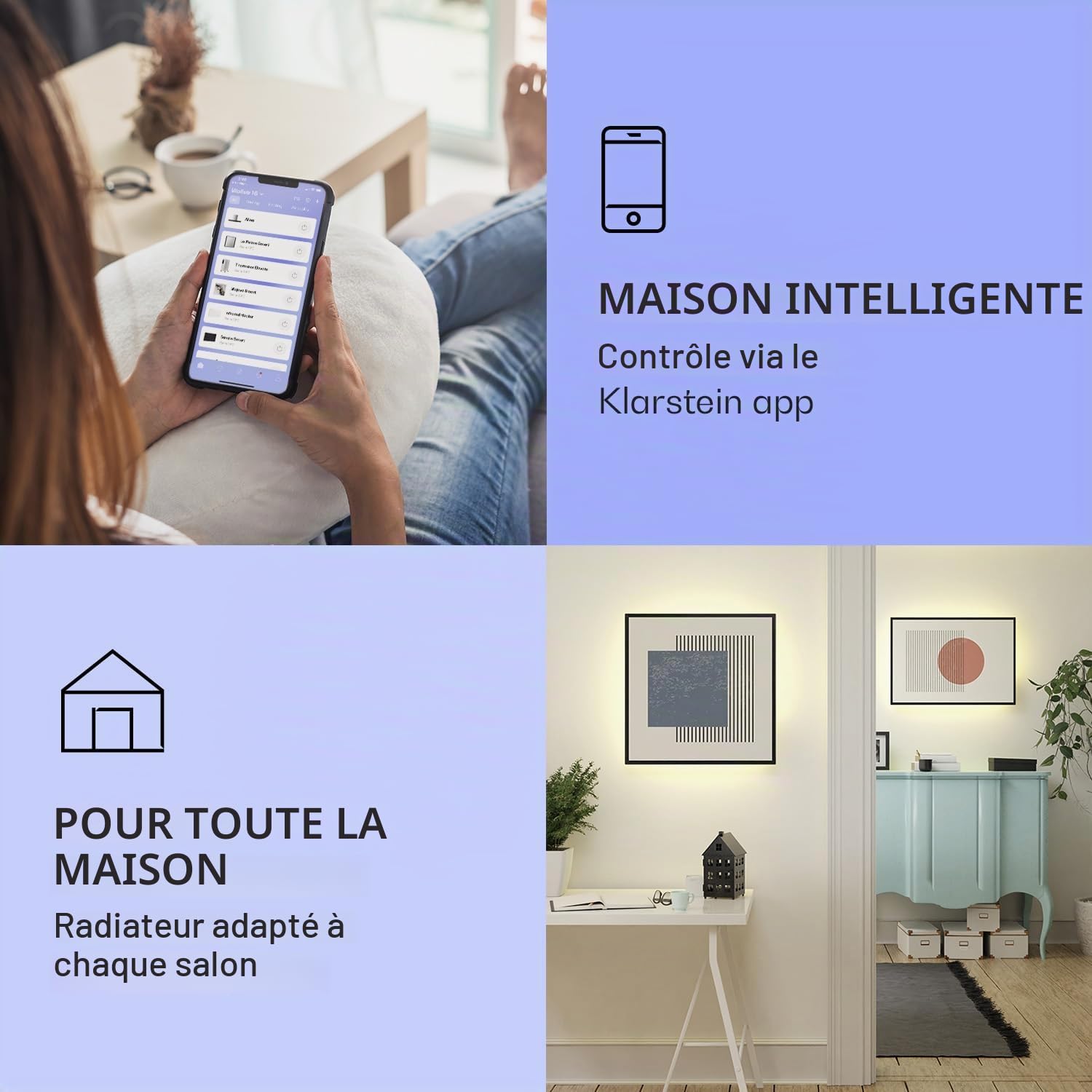 Klarstein Radiateurs Chauffage Radiant Electrique IP44, Chauffage salle de bain infrarouge Intelligent WiFi et App, Radiateur Electrique Mural 500W, Heater avec Détection Fenêtre Ouverte, Thermostat