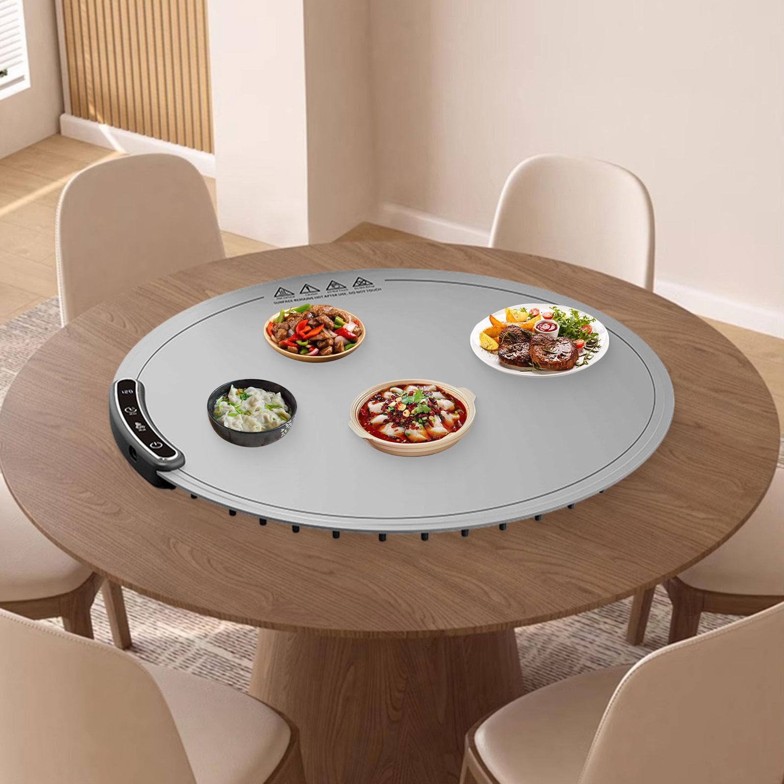 Manta Térmica para Alimentos, Placa Calefactora de 300 W, Placa Calefactora de Mesa Plegable para Reuniones, Fiestas en Casa, Restaurantes Y Bufés Dom, Redondo Gris, Individual