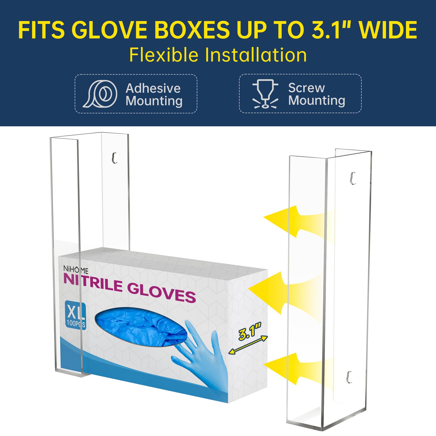 NiHome Soporte de Pared para Guantes, Dispensador para 2 Cajas, Cocina, Baño, Laboratorio