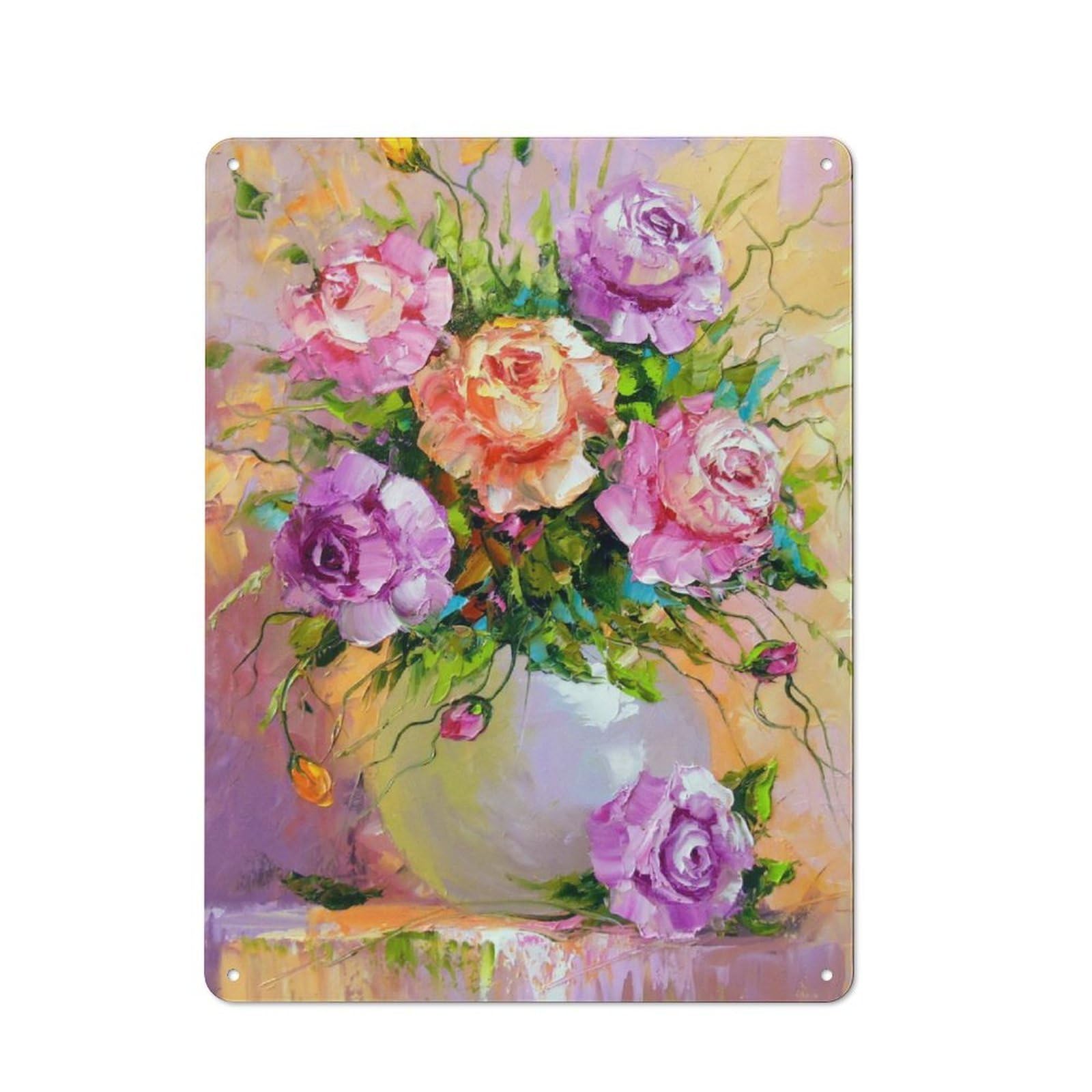 Junmoney Bouquet Of Roses Retro Metal Wall Sign 40X30cm With For Garage Wall, A Decorative Metal Sign For Garages And Workshops