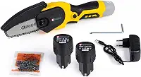 Motosserra a Bateria, 25V, 800W, Carregador e 2 Baterias, Motosserra Recarregável, Podadora Portátil, Podadora Mini