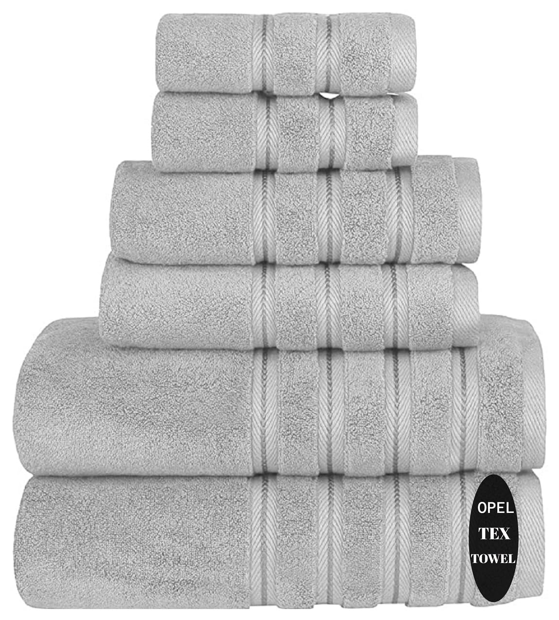 Opel Tex Silver 100% Egyptian Cotton 6 Piece Towel Set 700-Gsm Ultra Soft -Luxurious & High Absorbency- Large Bath Sheet, Hand Towel & Washcloths Hotel Towels (, 6 Piece Towel Set)