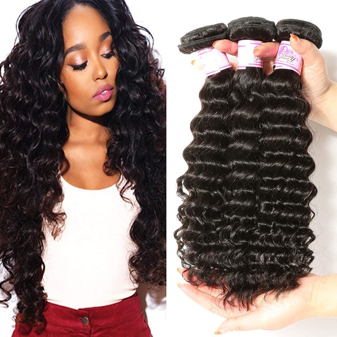 Beauty Forever 8A Brazilian Virgin Hair Deep Wave 3 Bundles 100% Unprocessed Virgin Human Hair Extensions (12 14 16inch)