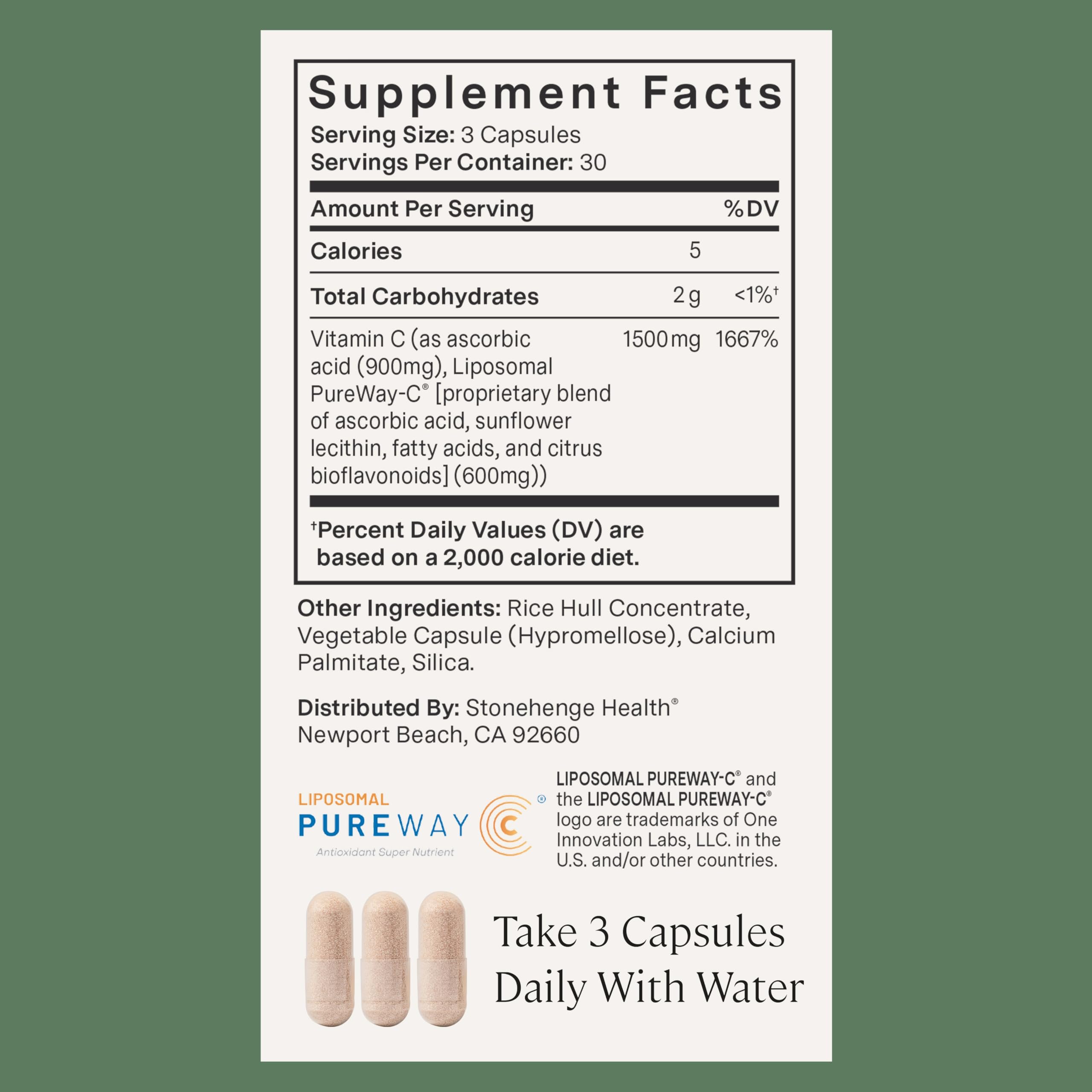 Stonehenge Health Dynamic Liposomal Vitamin C 1500mg - 90 Capsules - Advanced Formula - Phospholipids sourced from Non-GMO Sunflower, Supports Healthy Immune System, Collagen Synthesis & Brain Health — Amazon image 5
