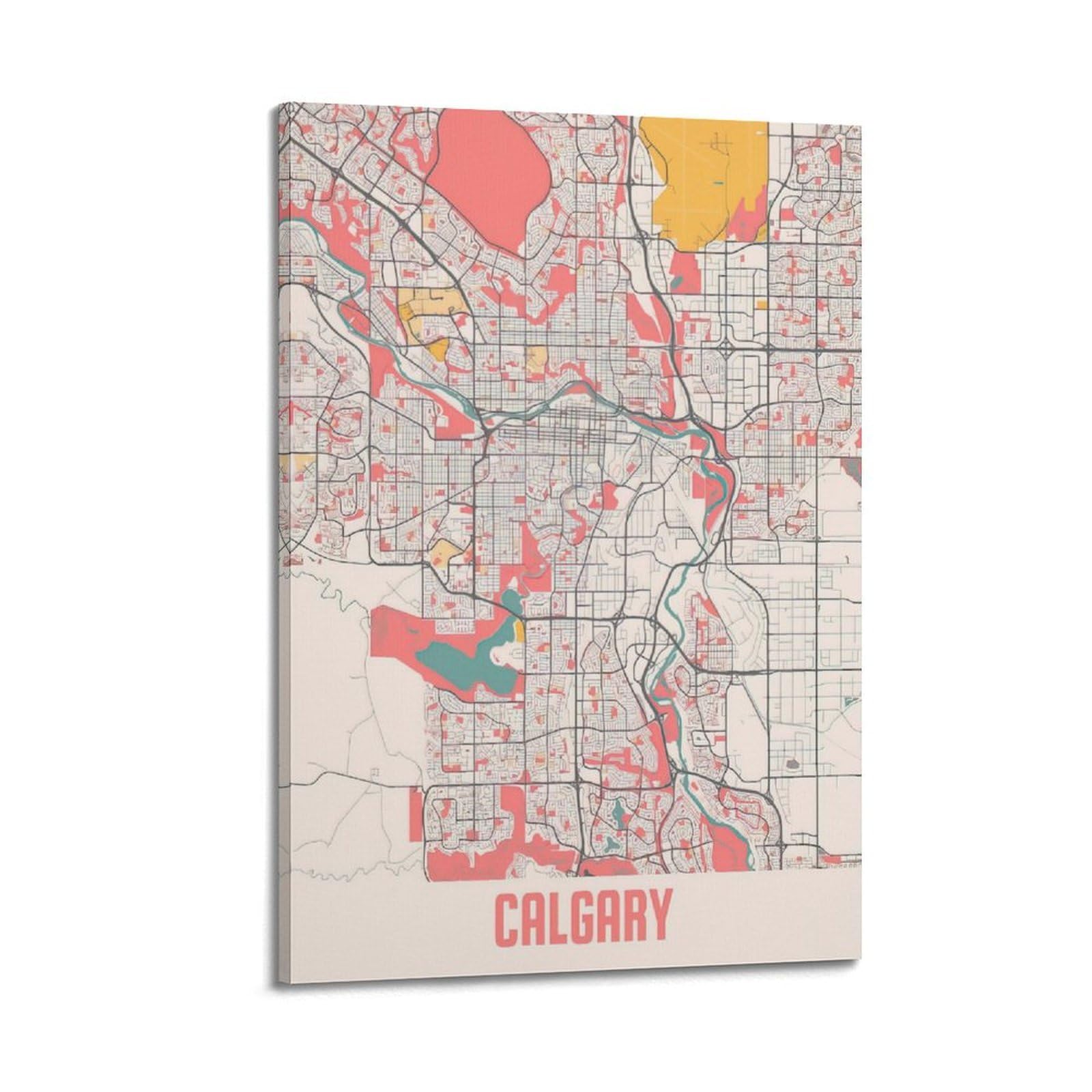 OKAHYS Canada Calgary Vintage Map Poster Decorative Painting Canvas Wall Artworks Picture 20x30inch(50x75cm)