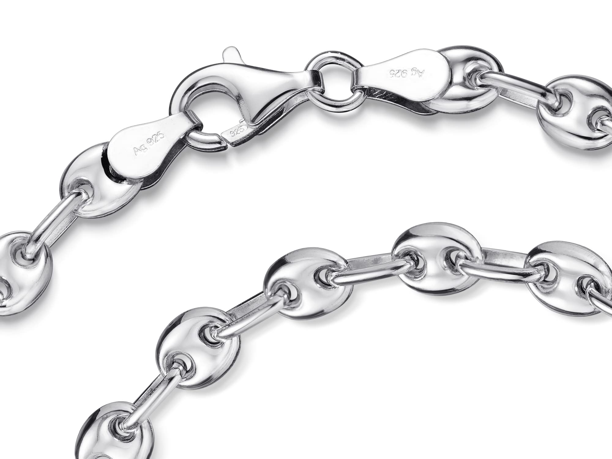 Silberarmband Kaffeebohne Breite 5mm - echt 925 Silber, Länge wählbar von 16-23cm