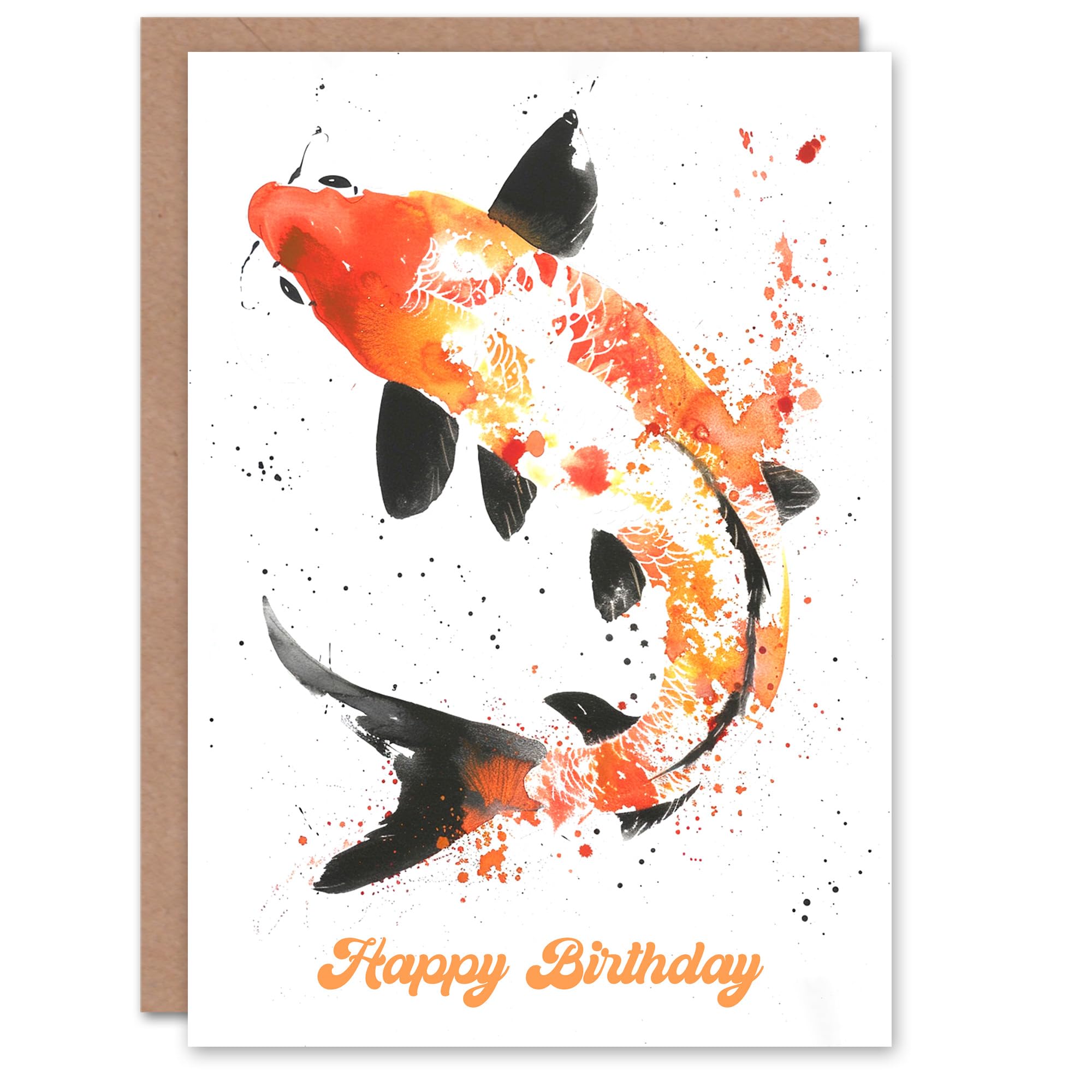 Artery8 Japanese Kohaku Koi Fish Watercolour Blank For Him Or Her Art Birthday Card