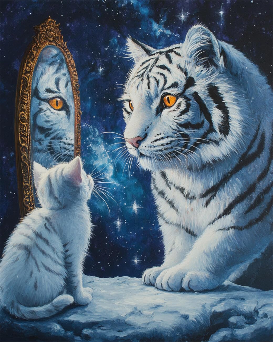 RKFLGEW DIY Seed Bead Embroidery Kits Cartoon White Tiger 50x70cm
