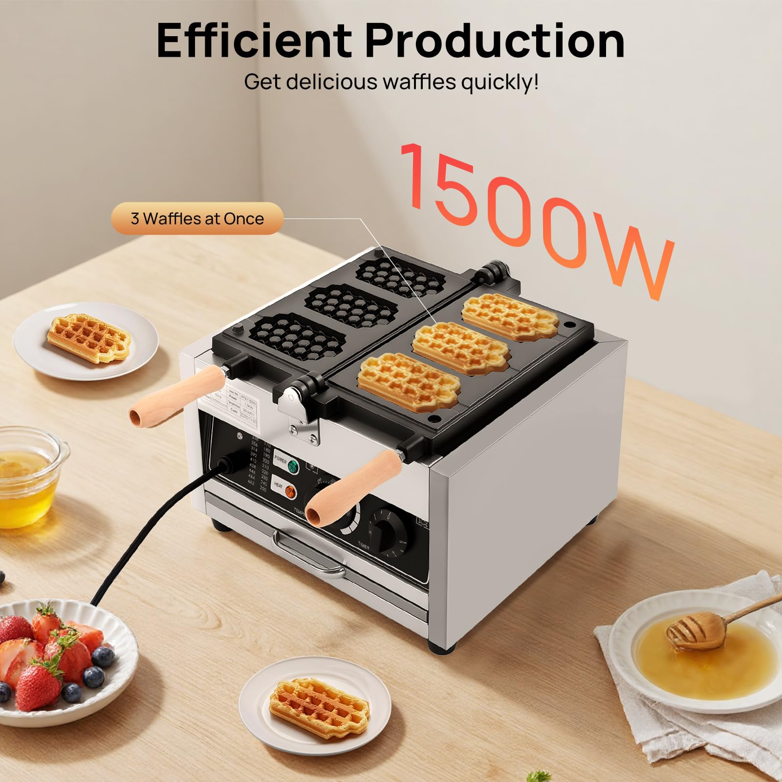 Rotating Waffle Maker with Nonstick Plates - Anti-Overflow & No-Drip Design, Adjustable Browning Control, Removable Drip Tray & Cool-Touch Handles - Classic Belgian Stainless Steel Waffle Iron