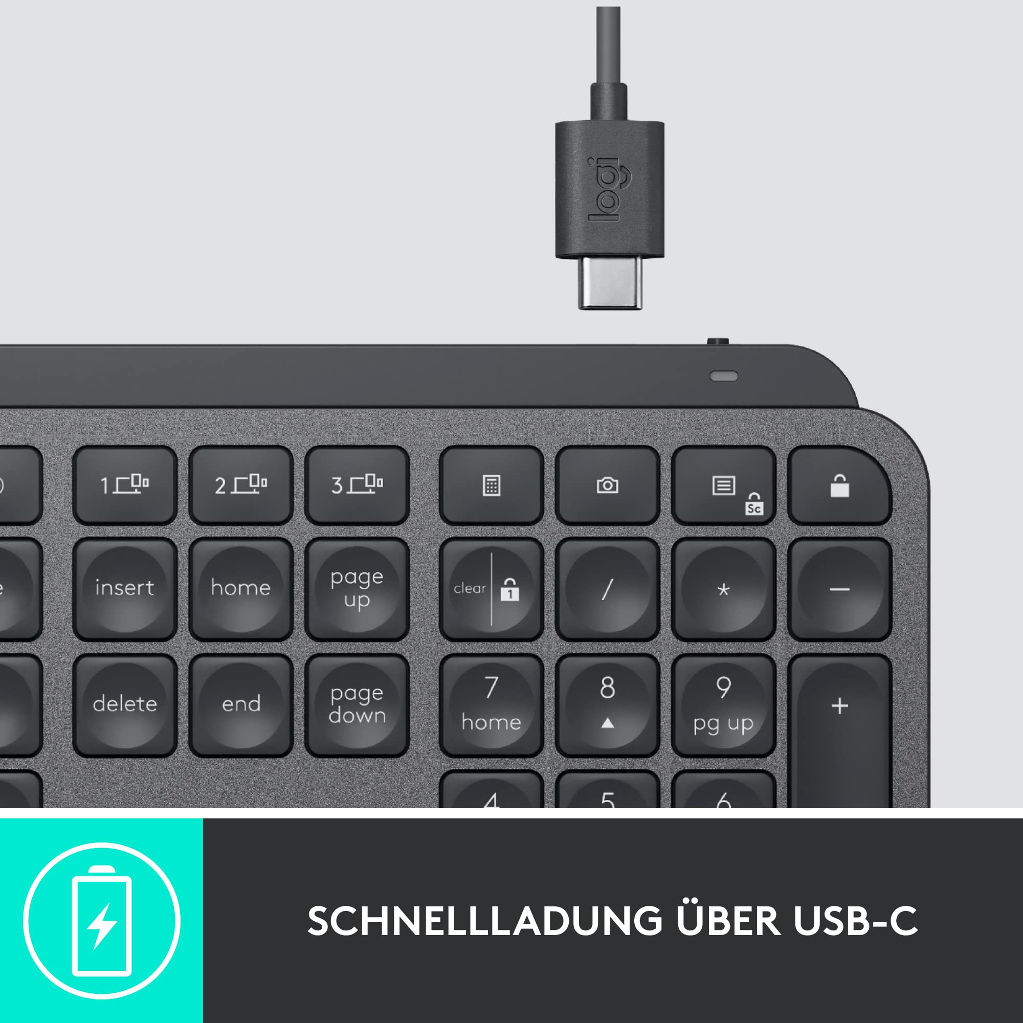 Logitech MX Keys for Business kabellose Tastatur mit Tastenbeleuchtung, leise Tasten Perfect Stroke, Logi Bolt, Bluetooth, wiederaufladbar, Windows/Mac/Chrome/Linux, Deutsches QWERTZ-Layout - Graphit