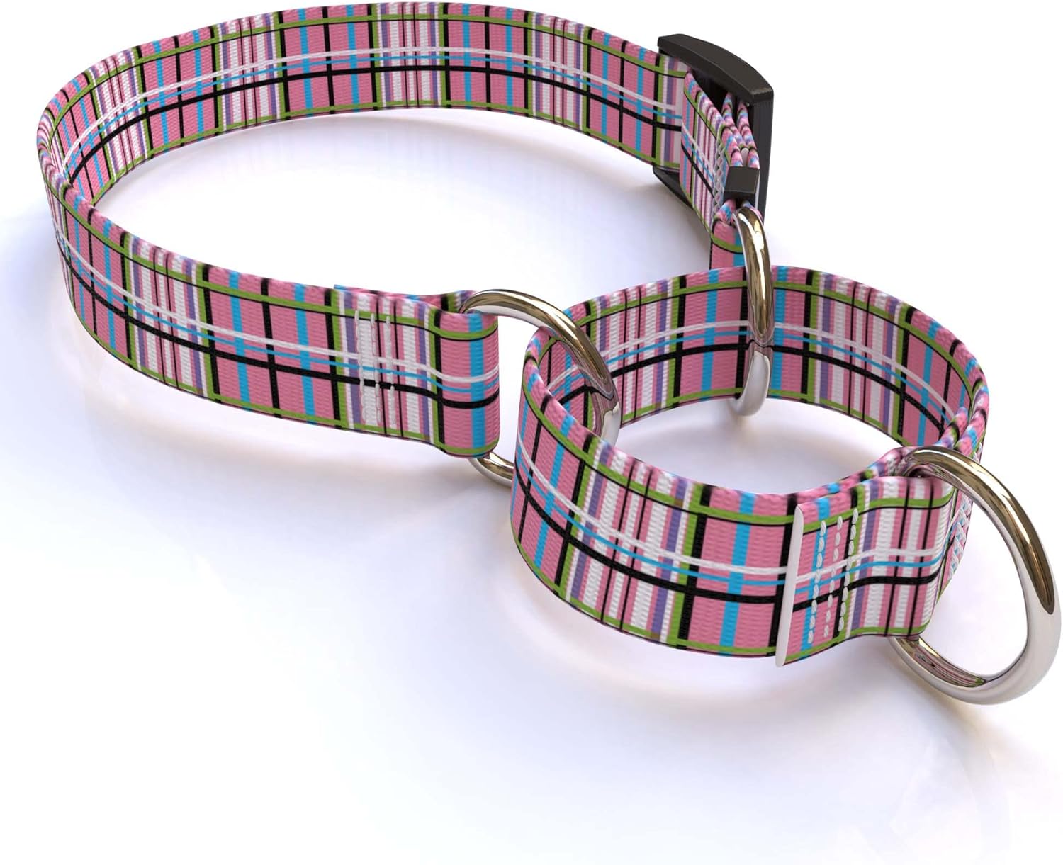 Tartan Pink Martingale Control Dog Collar - Size Extra Small 10" Long