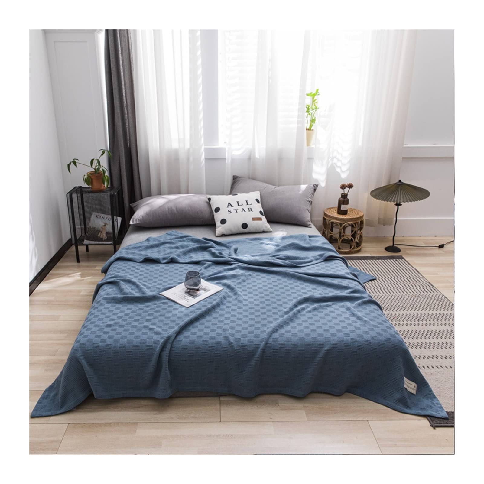 DUBTEDHOU Summer Blanket Lightweight Cotton Cooling Blanket Multicolor Multiple Sizes All Seasons(Blue,100x150cm(39x59inch))