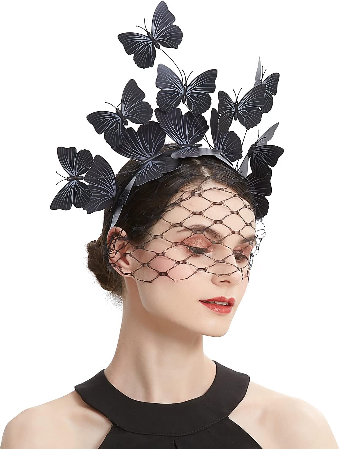 Coucoland Fascinators Hat Veil Headband Butterfly Fascinator Headpiece for Derby Tea Party (Black)