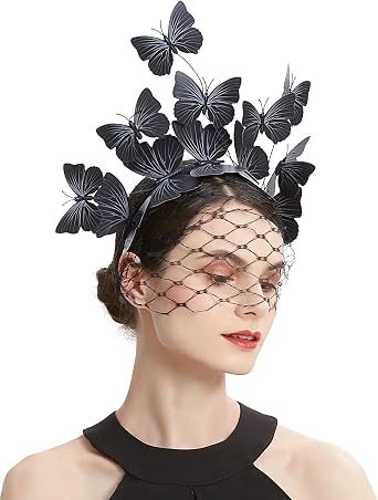 Coucoland Fascinators Hat Veil Headband Butterfly Fascinator Headpiece for Derby Tea Party Black
