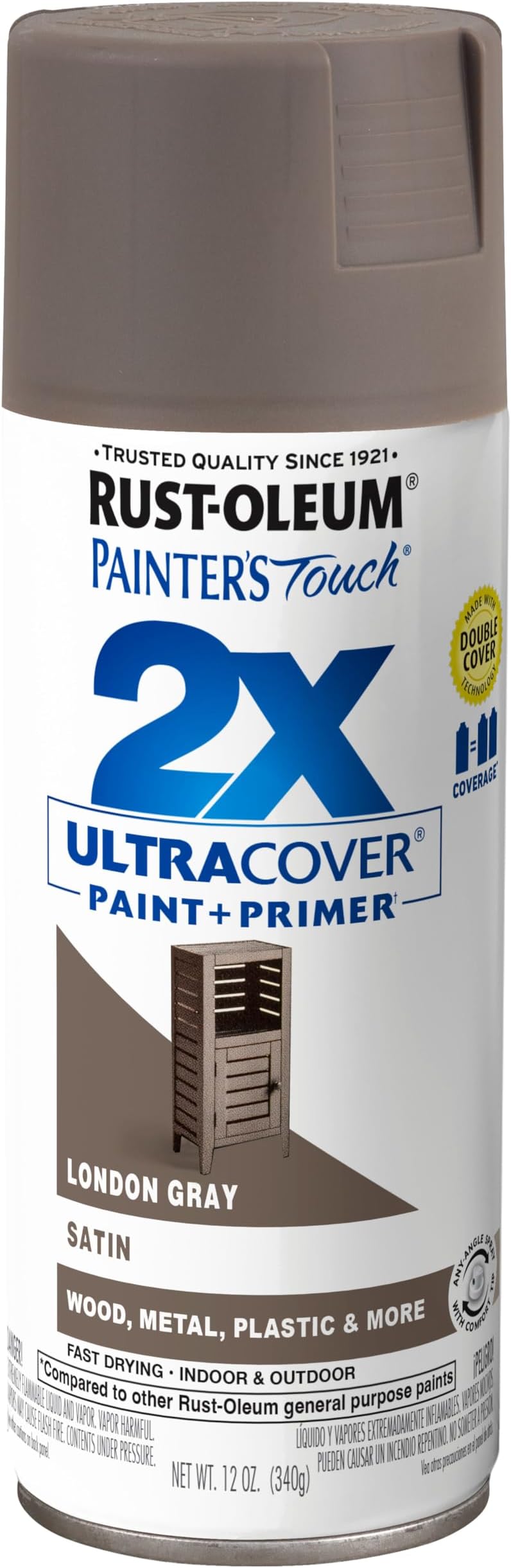 857 Painter's Touch 2X Ultra Cover Spray Paint, 12 oz, Satin London Gray
